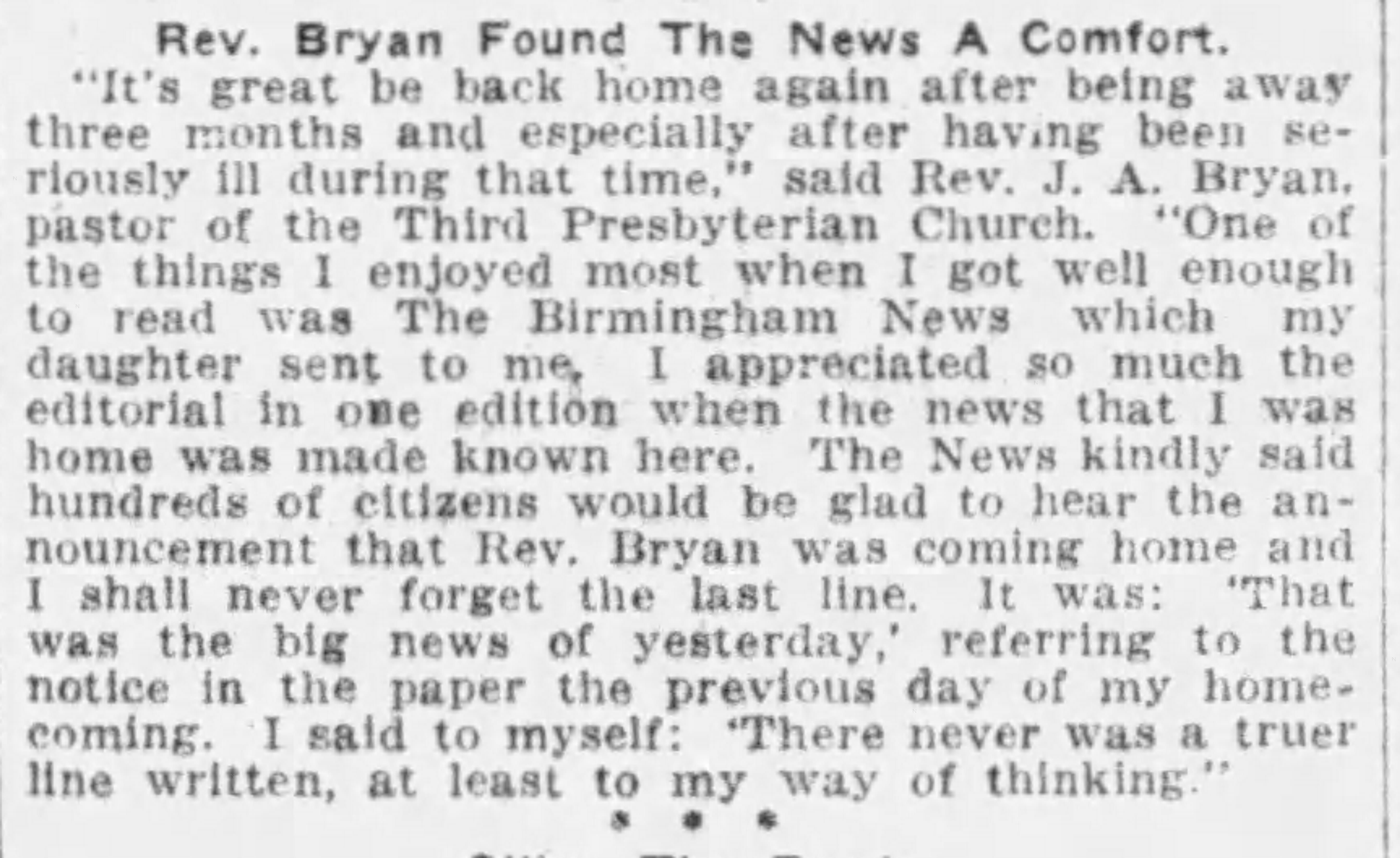 Rev. Bryan Found The News A Comfort